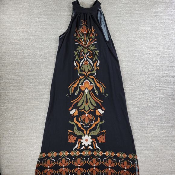 MSK Halter Maxi Dress Womens S Black Floral Tie Band Neck Vacation Summer Boho - Picture 3 of 16